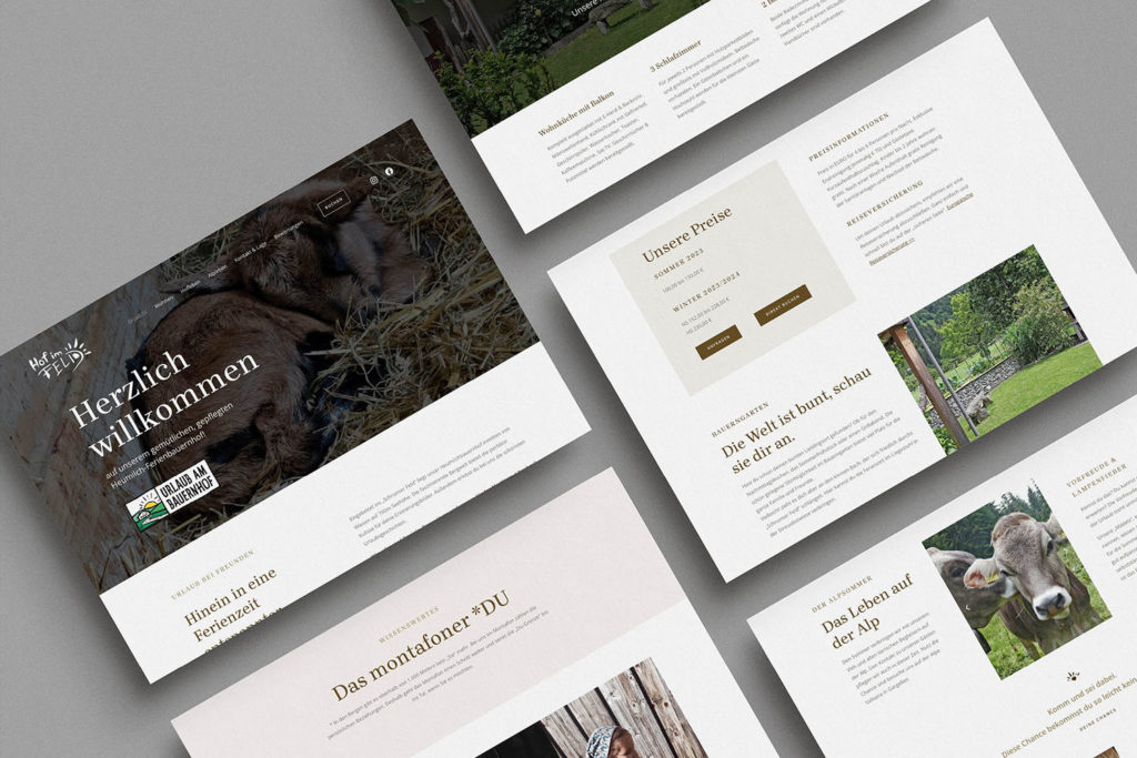 Referenzprojekt mit Mockup der Webseite im neuen Design für Hof im Feld, Schruns, Urlaub am Bauernhof im Montafon