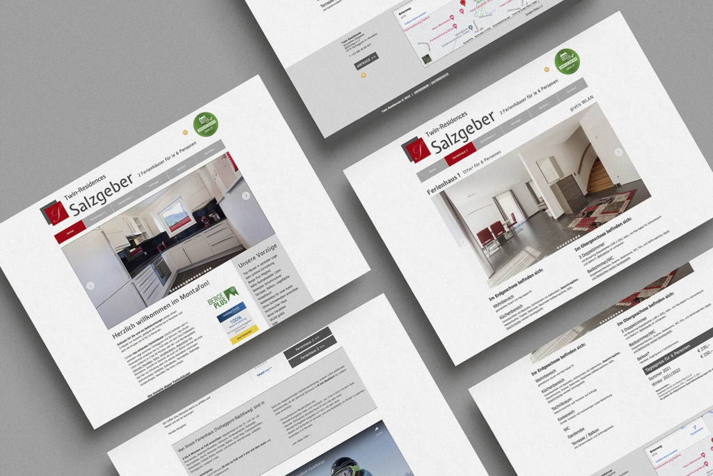 Referenzprojekt mit Mockup der Webseite vor dem neuen Design für Residence Salzgeber, Taschaggungs, Luxus Ferienwohnung