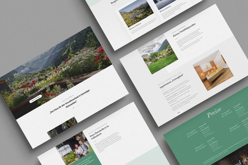 Referenzprojekt mit Mockup der Webseite im neuen Design für Haus Platzabella St. Gallenkirch, Ferienwohnungen