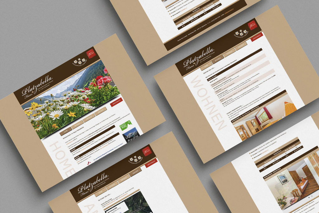 Referenzprojekt mit Mockup der Webseite vor dem neuen Design für Haus Platzabella St. Gallenkirch, Ferienwohnungen