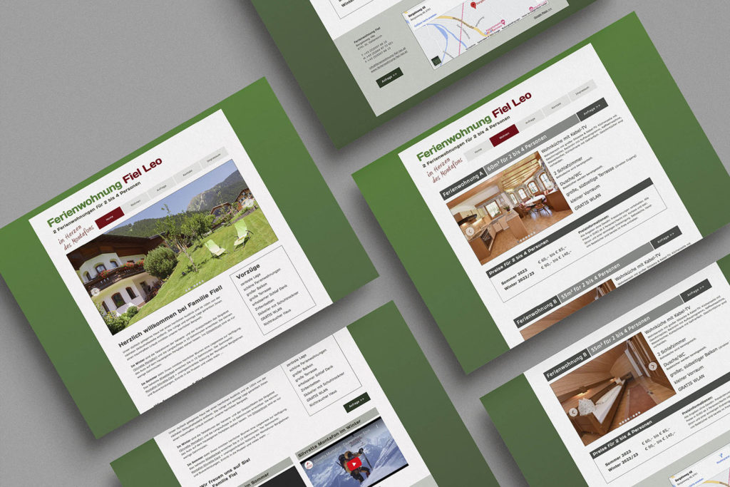 Referenzprojekt mit Mockup der Webseite vor dem neuen Design für Ferienwohnung Fiel, St. Gallenkirch