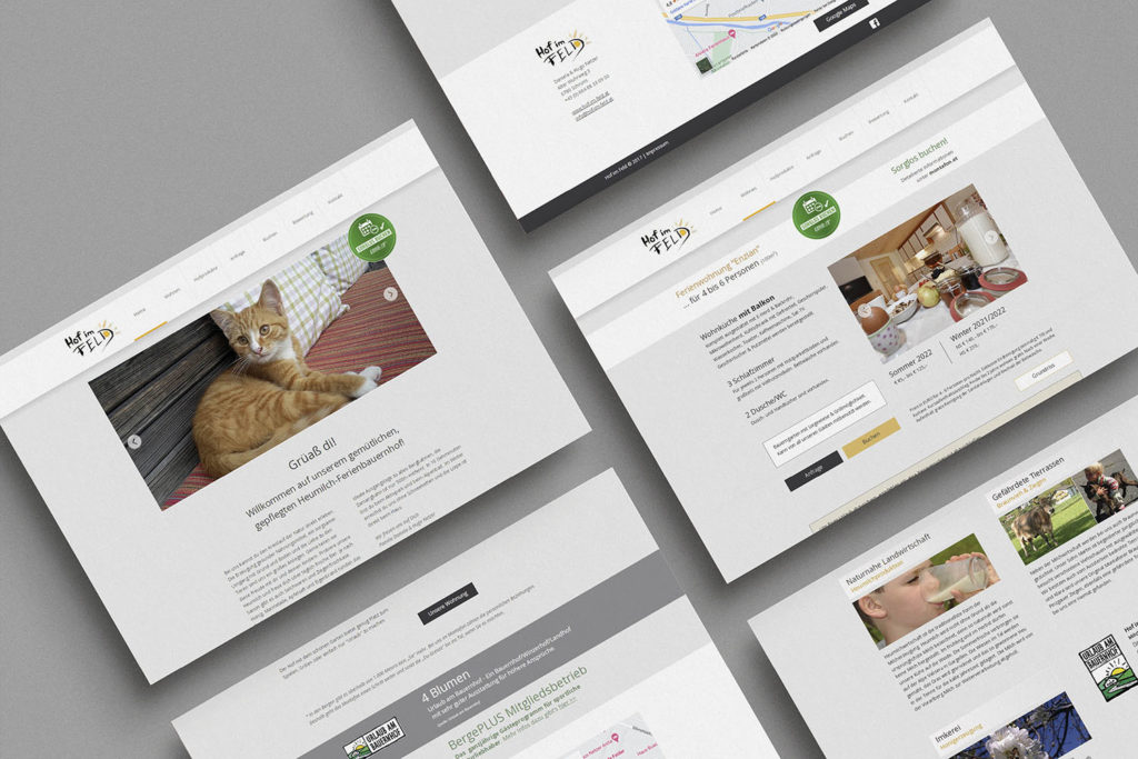 Referenzprojekt mit Mockup der Webseite vor dem neuen Design für Hof im Feld, Schruns, Urlaub am Bauernhof im Montafon