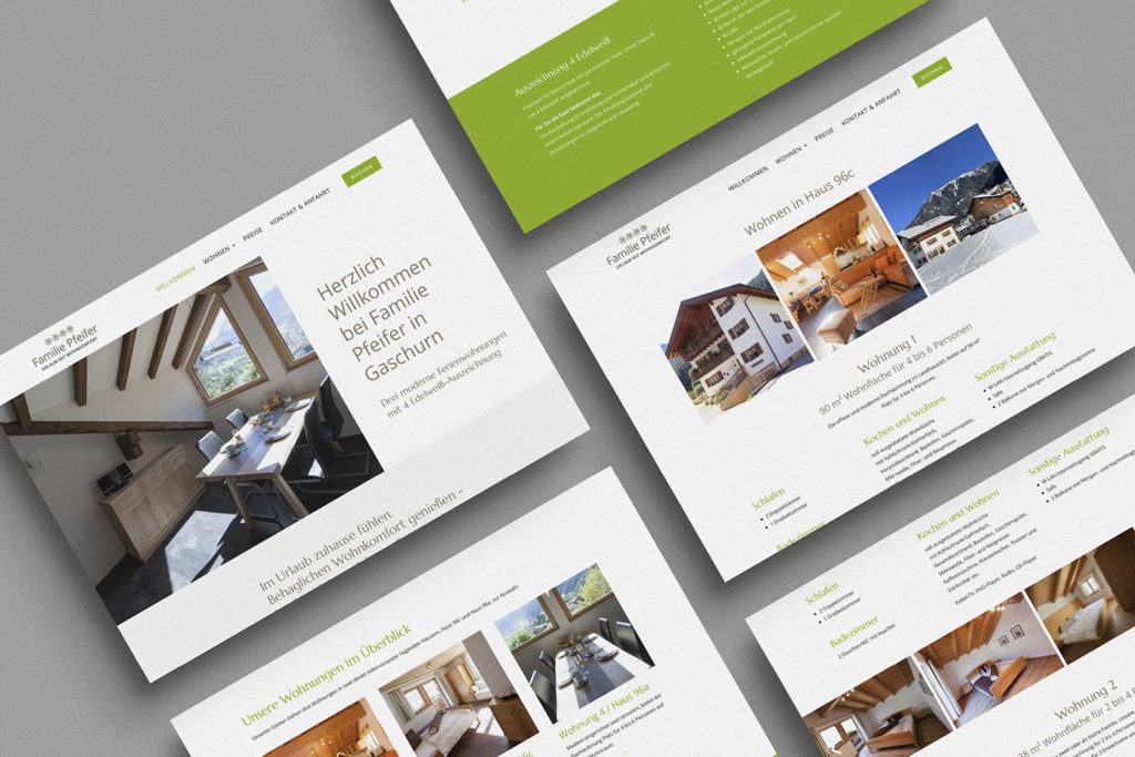 Referenzprojekt mit Mockup der Webseite im neuen Design für Familie Pfeifer Gaschurn Montafon, Ferienwohnungen