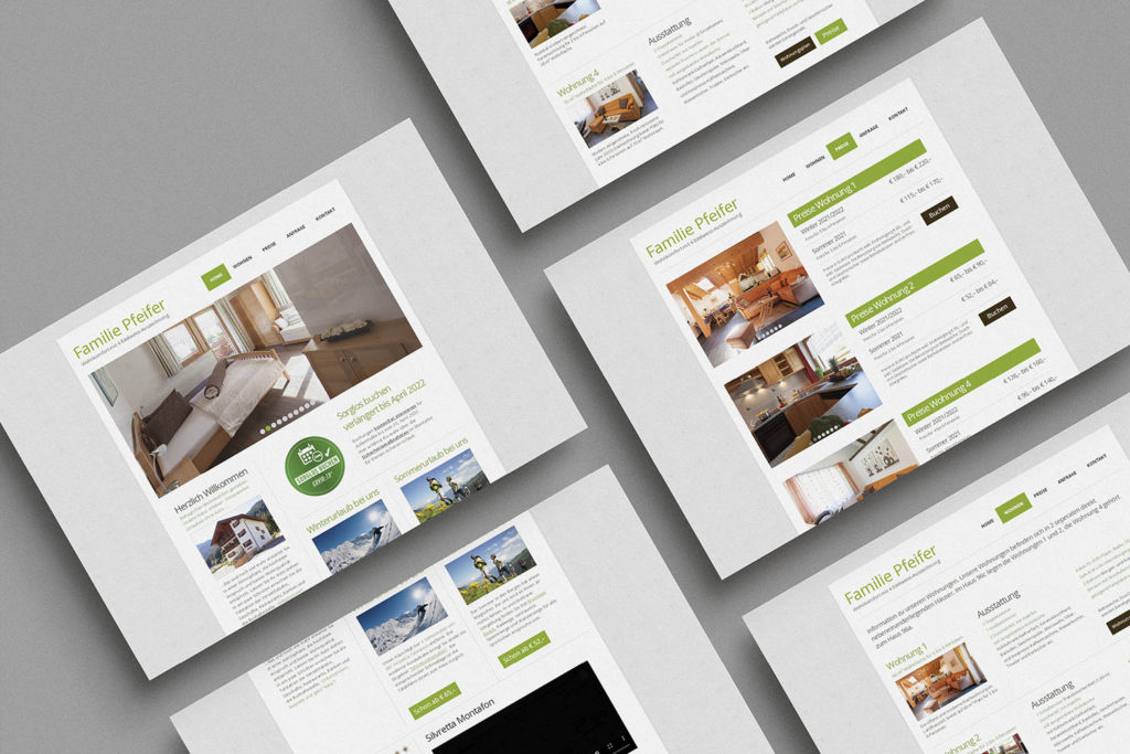 Referenzprojekt mit Mockup der Webseite vor dem neuen Design für Familie Pfeifer Gaschurn Montafon, Ferienwohnungen