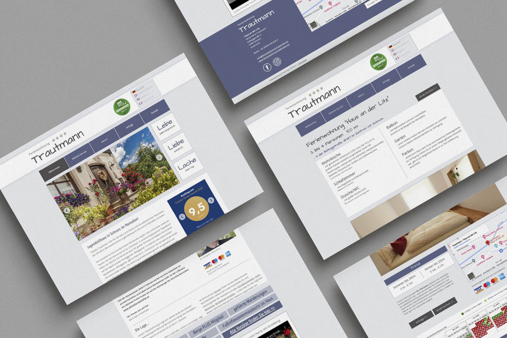 Referenzprojekt mit Mockup der Webseite vor dem neuen Design für Ferienwohnungen Trautmann, Schruns