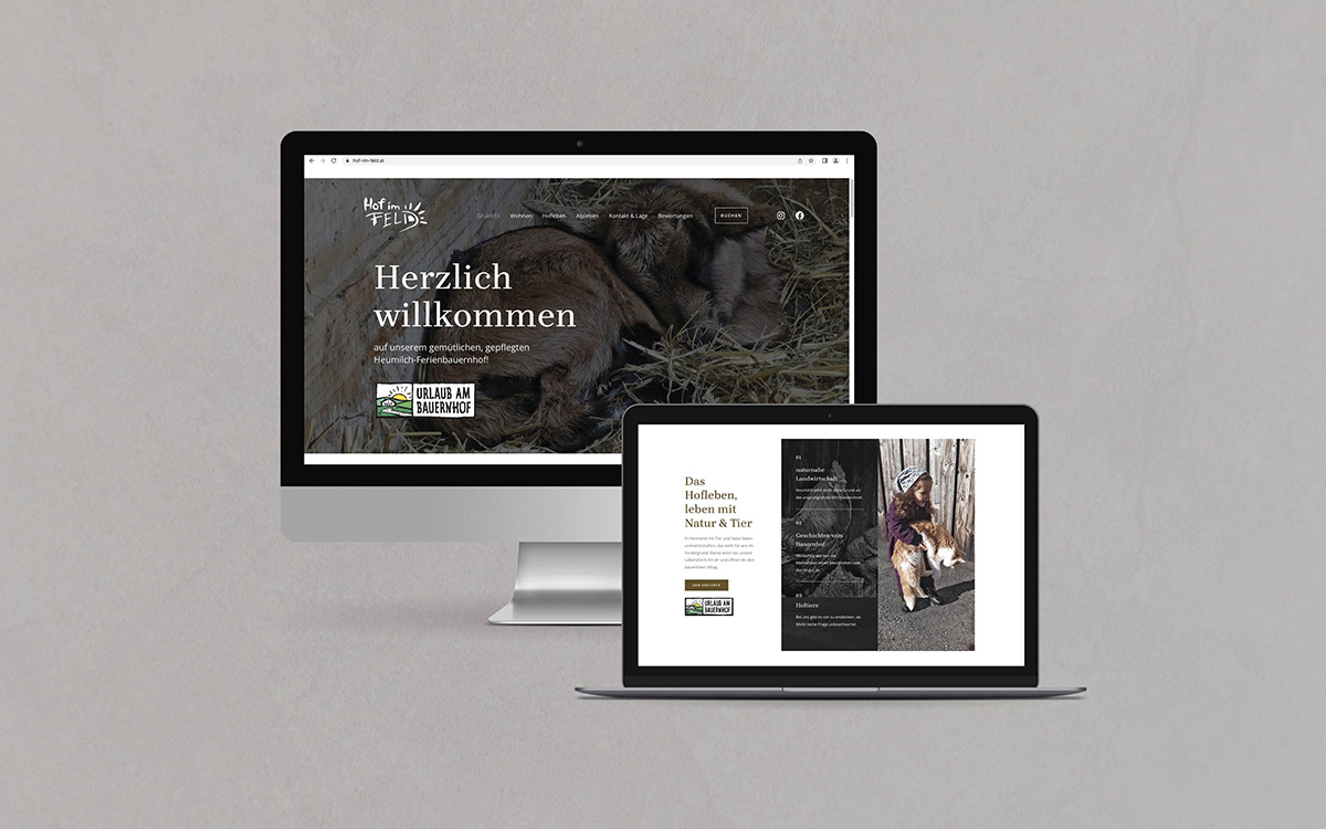 Referenzprojekt des Grafikatelier Montafon als Mockup Webseite für Hof im Feld, Urlaub am Bauernhof im Montafon, Schruns