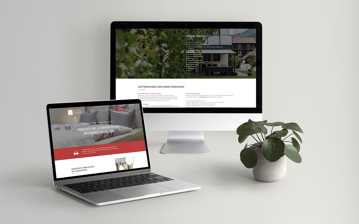 Referenzprojekt des Grafikatelier Montafon als Mockup Webseite für Residence Salzgeber nach Redesign