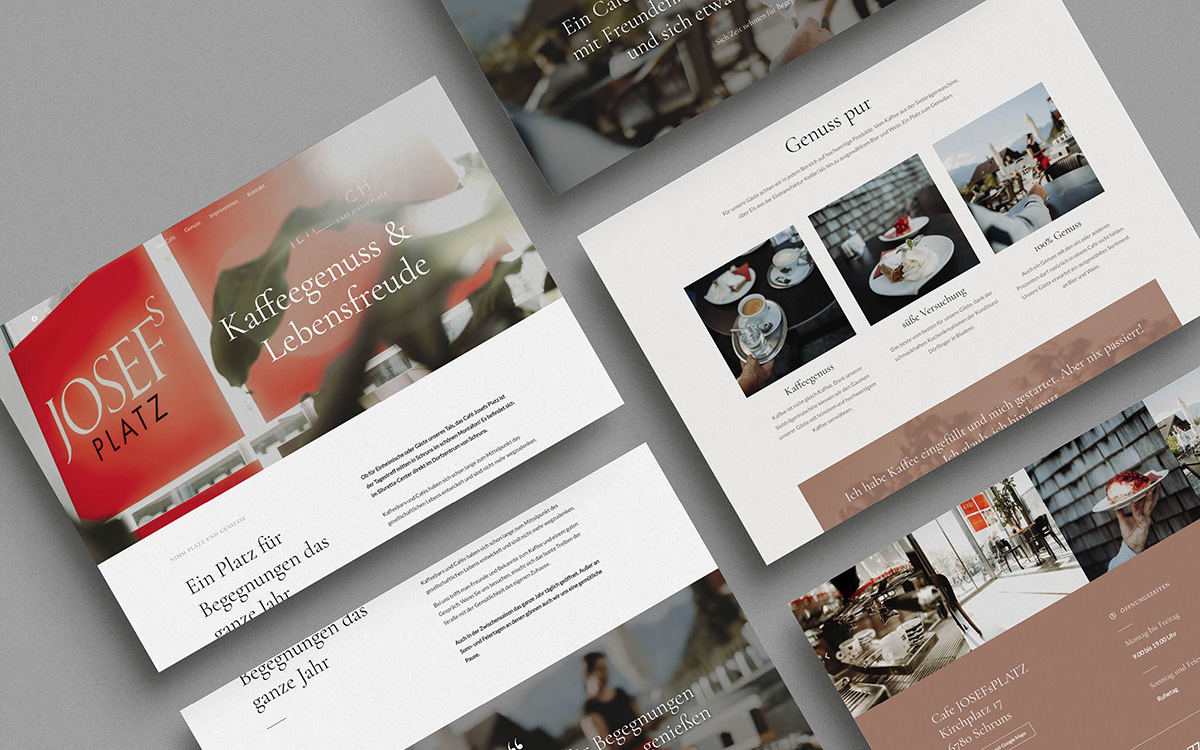 Referenzprojekt des Grafikatelier Montafon als Mockup Webseite für Café Josefsplatz Schruns