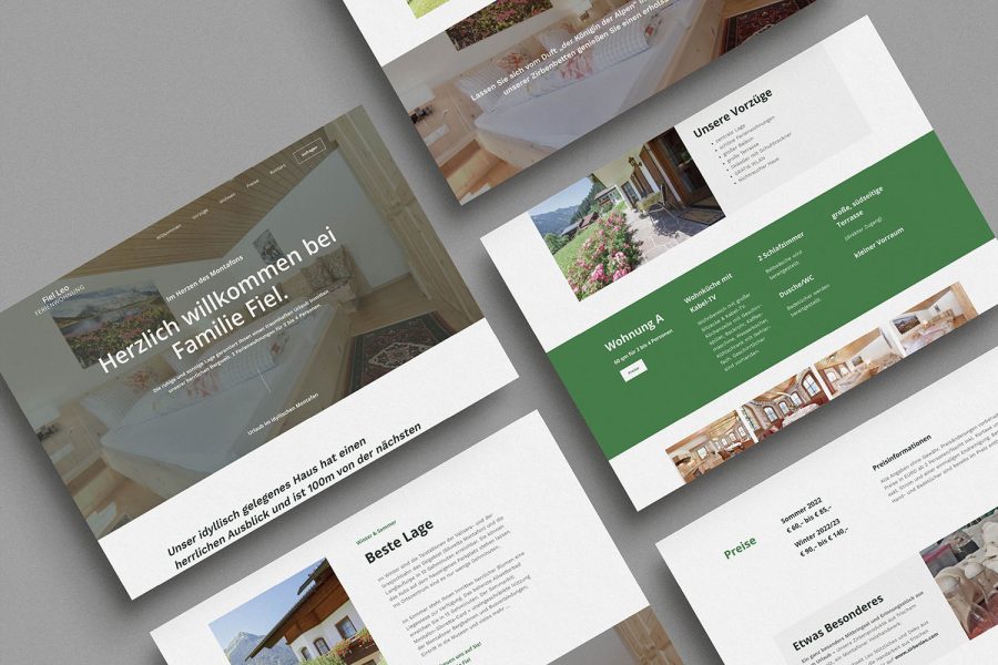 Referenzprojekt mit Mockup der Webseite im neuen Design für Ferienwohnung Fiel, St. Gallenkirch