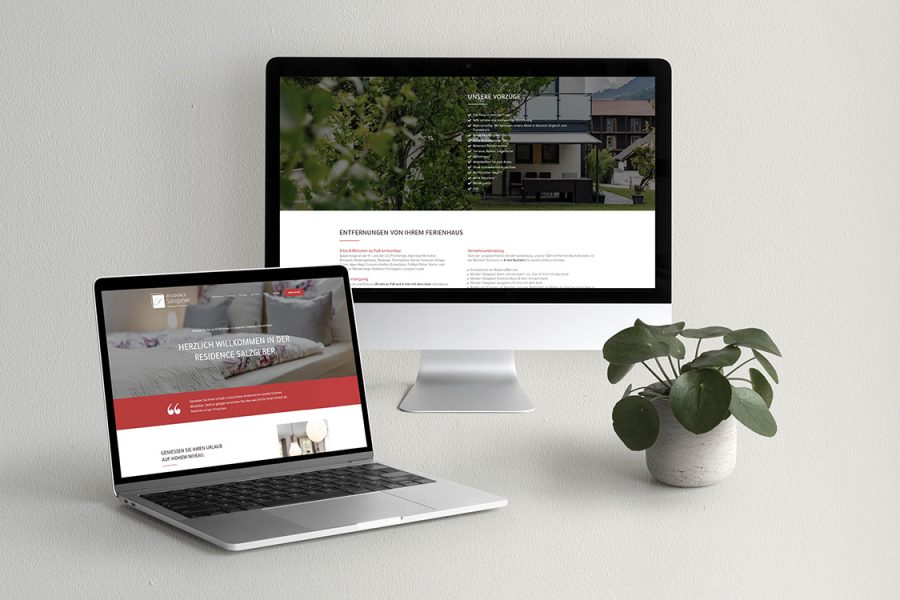 Referenzprojekt des Grafikatelier Montafon als Mockup Webseite für Residence Salzgeber nach Redesign