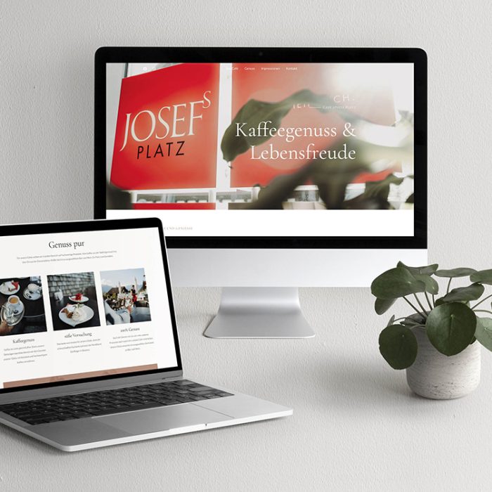 Referenzprojekt des Grafikatelier Montafon als Mockup Webseite für Café Josefsplatz Schruns