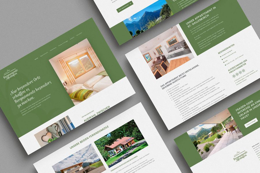 Referenzprojekt des Grafikatelier Montafon als Mockup Webseite für Bergmomente Montafon, Ferienwohnung
